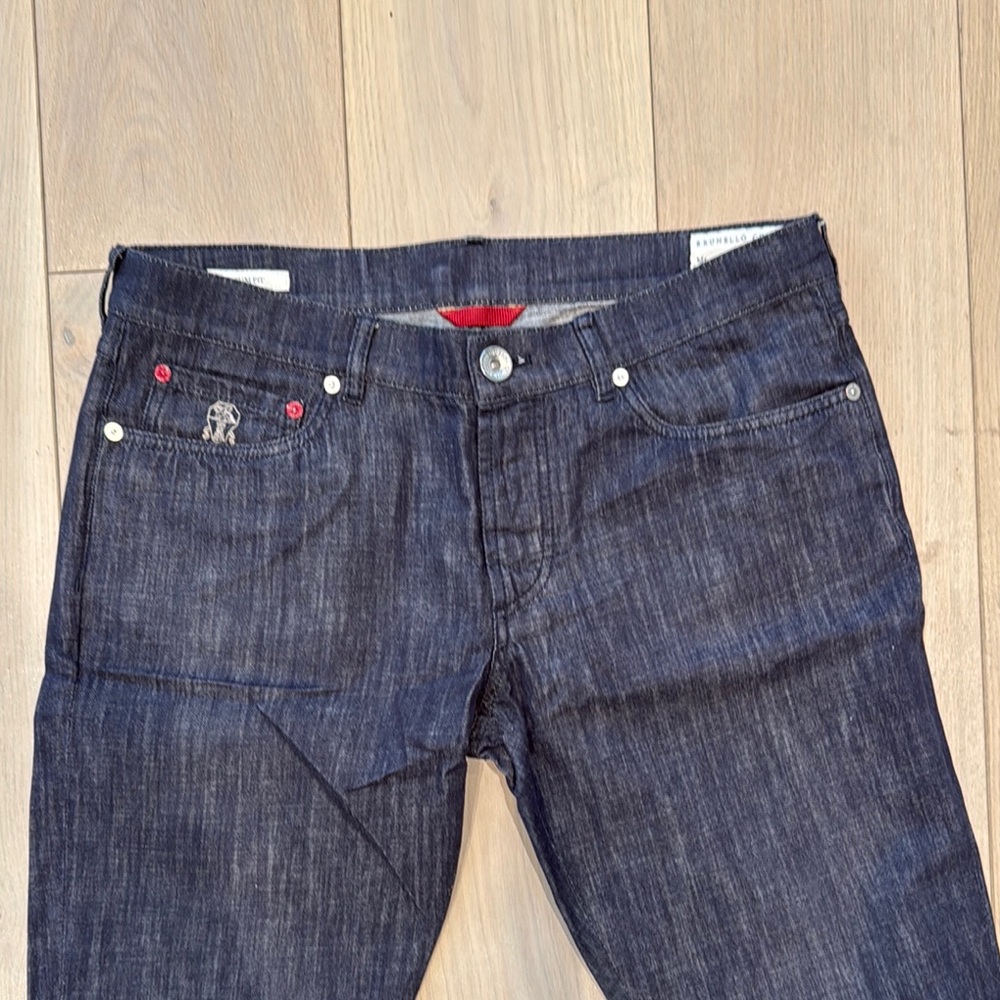 Stylish Denim Brunello Jeans with Red Accents